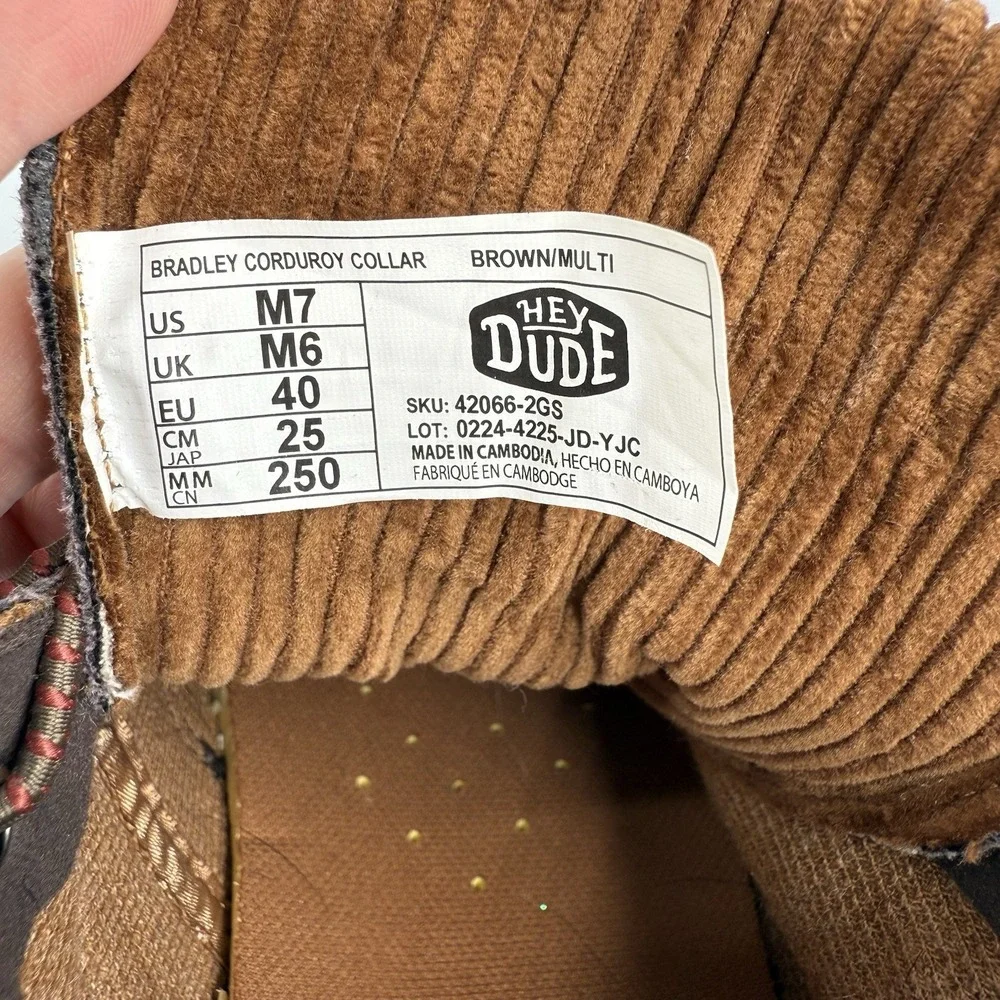 Hey Dude Men's 7 Bradley Corduroy‎ Collar Canvas Brown Ankle Boots New W/O Box